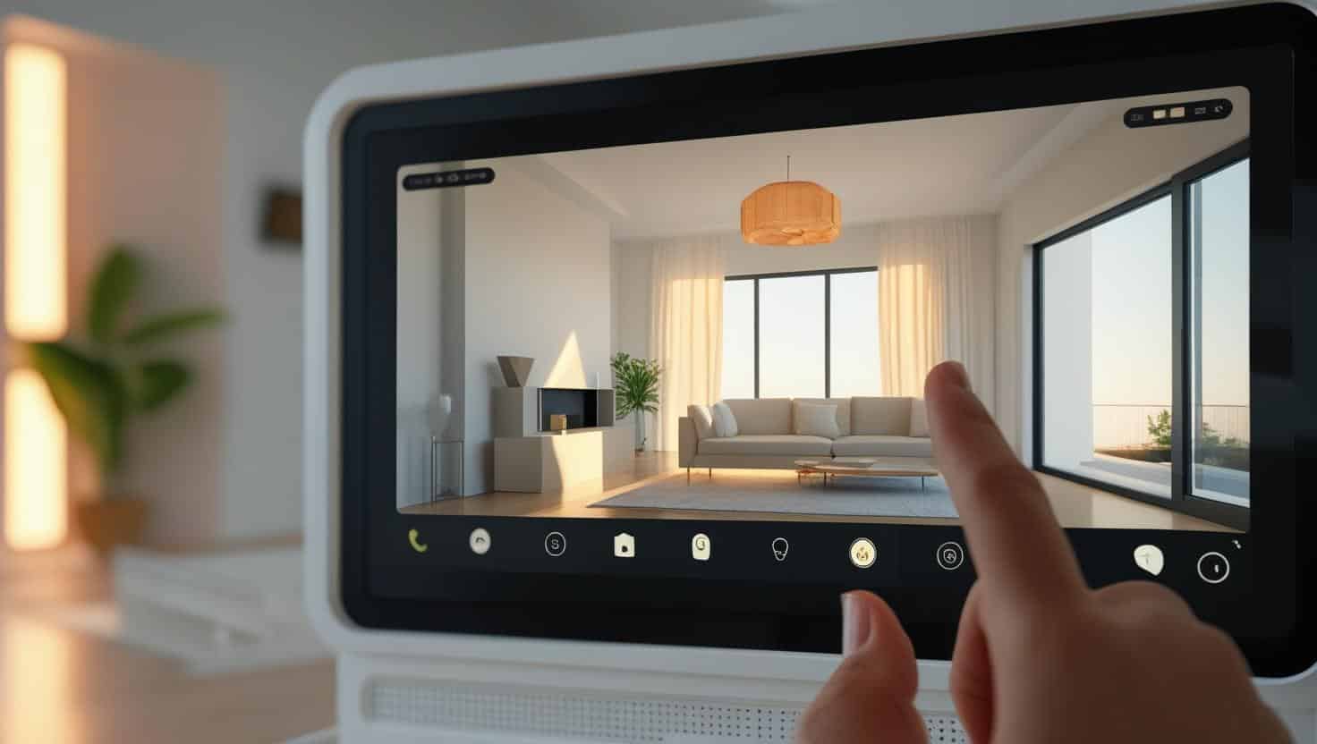 ホームセキュリティの画面に手
